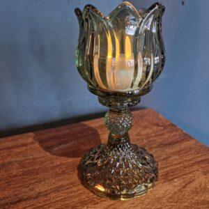 Groen glazen waxinelicht houder Tulp